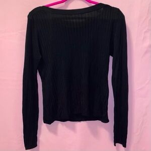 Max Studio Black Long-sleeve Top Neutral Basic Minimal Large Business Office